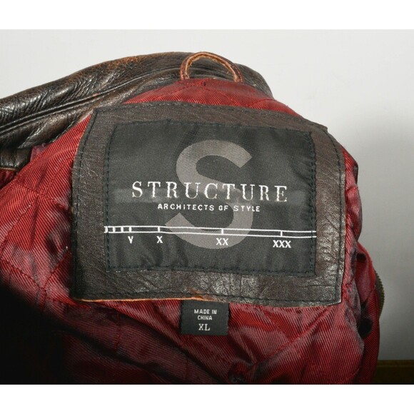 Vintage Structure Heavy Brown Leather Zip Up Car Driving Coat Jacket Sz XL - Picture 8 of 8